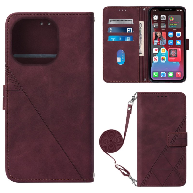 Business-style 3D Embossed Phone Case with Crossbody Strap and Card Slots